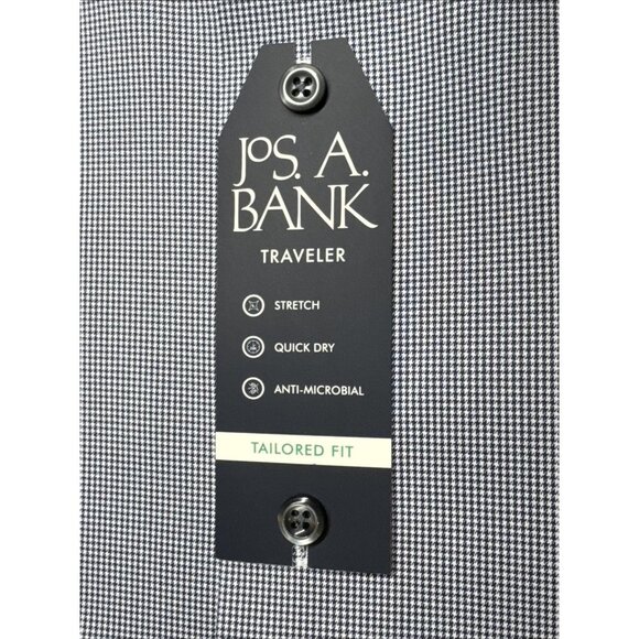 Jos A Bank Dress Shirt Mens 17 34/35 Traveler Collection Blue Check Stretch NEW - Picture 3 of 7